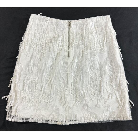 Lulus White Beaded Fringe Mini Skirt Women’s Small 100% Polyester Party Glam - Picture 8 of 9